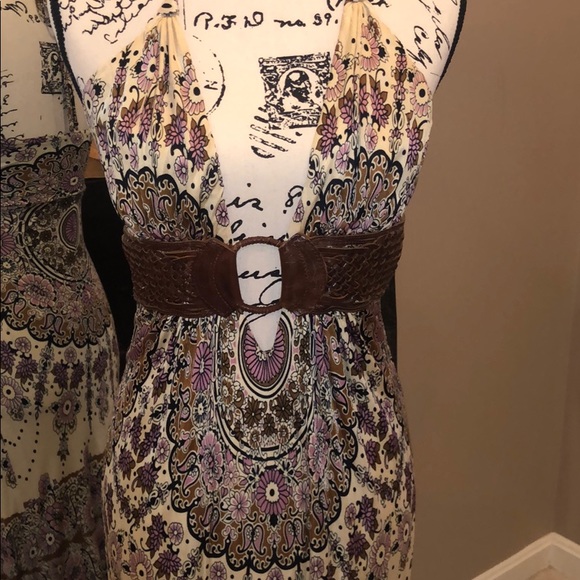 Sky Maxi Dress with Deep-V/Braided Leather Belt - Picture 2 of 5